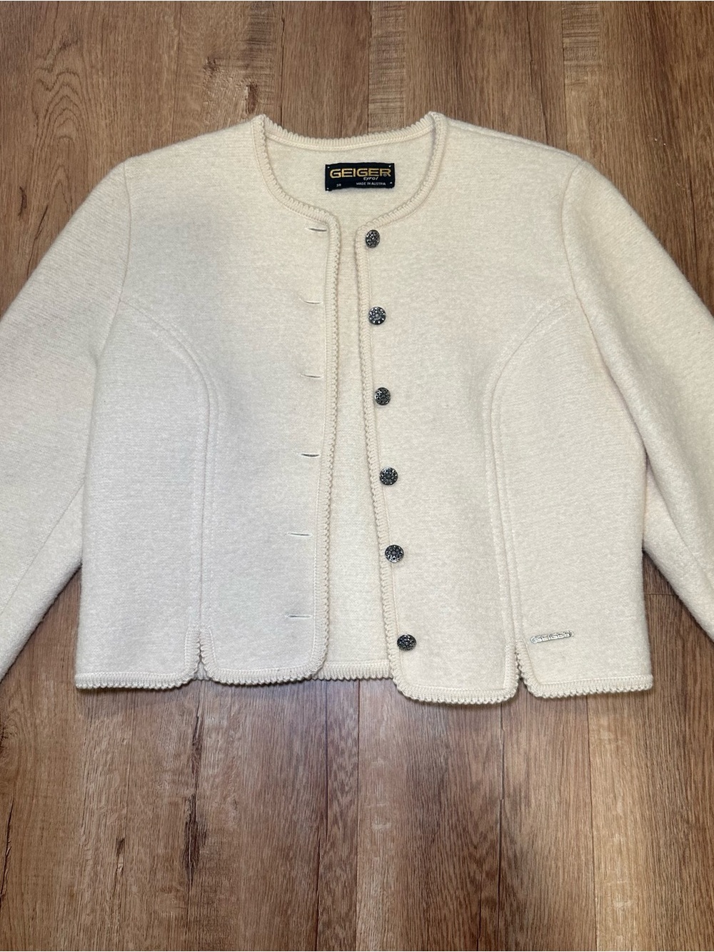 Geiger Cream Wool Blend Cropped Jacket